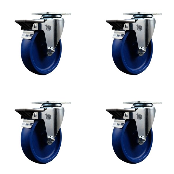 Service Caster 5'' Solid Poly Wheel Swivel Top Plate Caster Set with Posi Brake, 4PK SCC-20S514-SPUS-PLB-4 - main